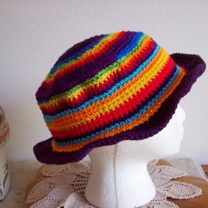 Crochet Rainbow Bucket Hat
